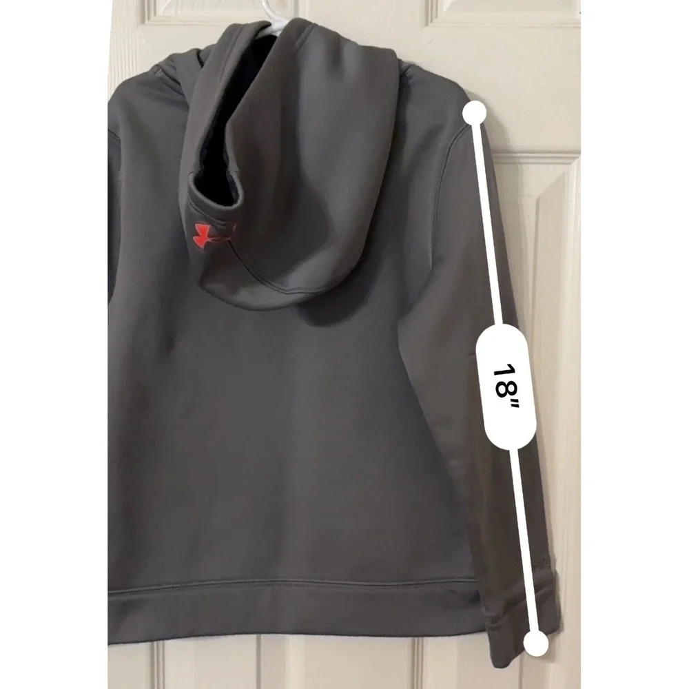 Under Armour Kids Gray Hoodie Youth Small Orange Logo‎ Pullover Sweatshirt NOTE!